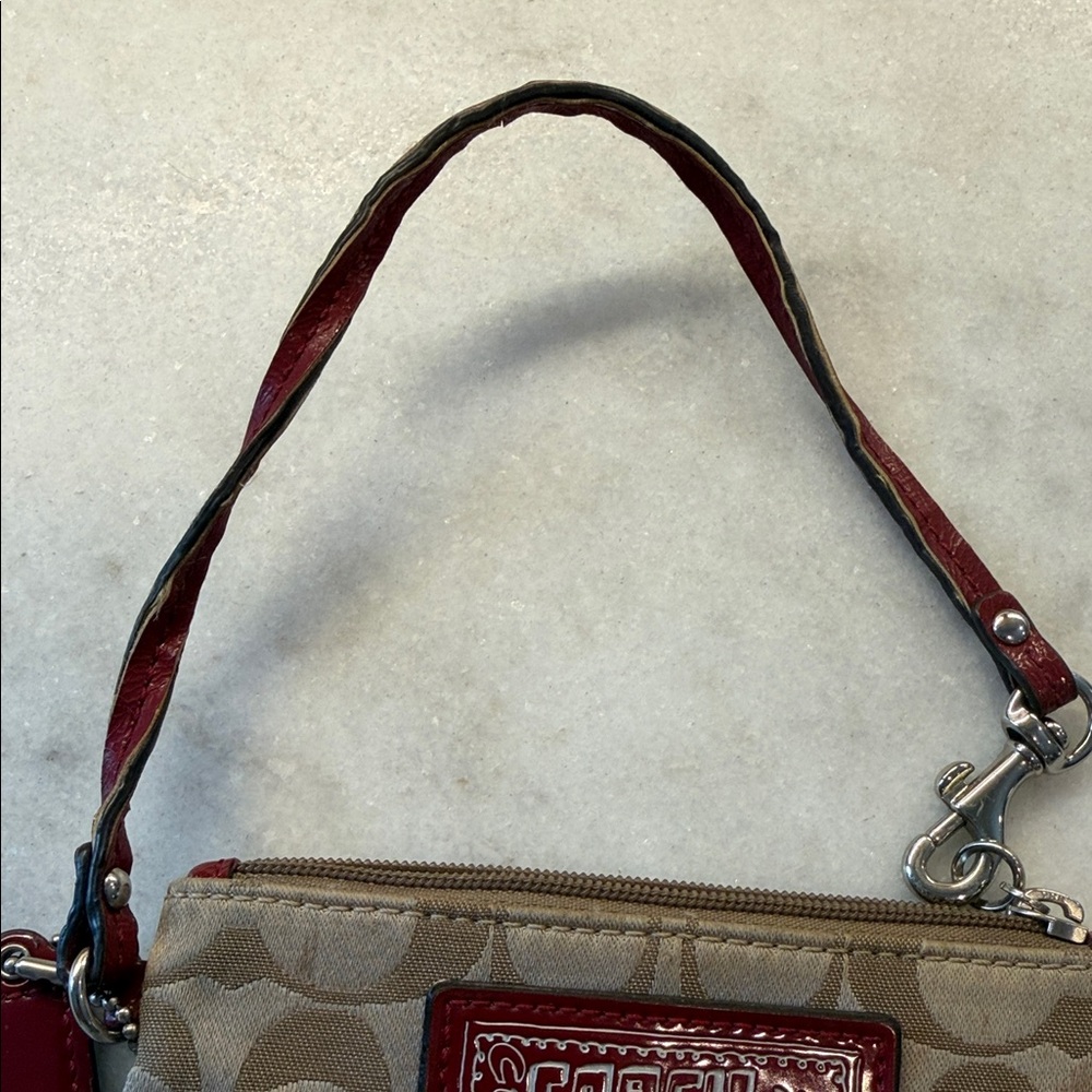 Coach Beige Canvas Wristlet with Red Trim and Patch - Picture 8 of 8